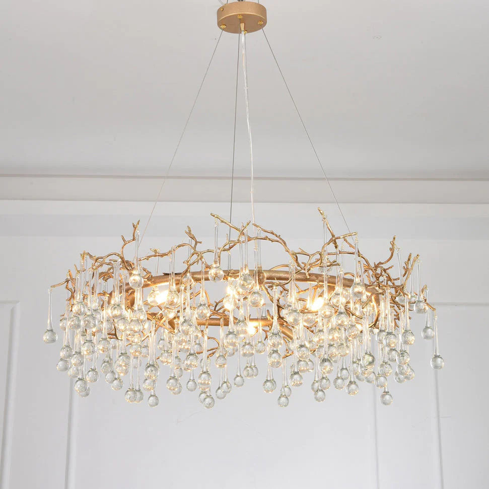 Modern Round Small Water Drop Branch Chandelier