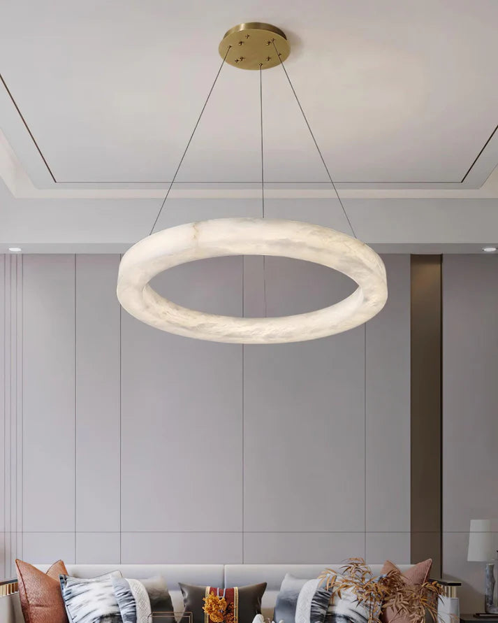 Modern Luxury Alabaster Ring Chandelier, Modern Circular Chandelier