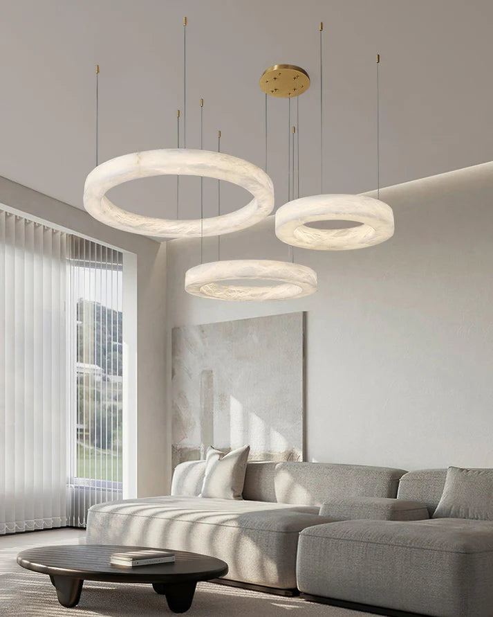 Modern Luxury Alabaster Ring Chandelier, Modern Circular Chandelier