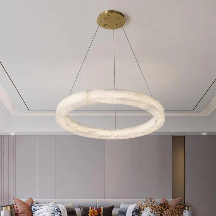 Modern Luxury Alabaster Ring Chandelier, Modern Circular Chandelier