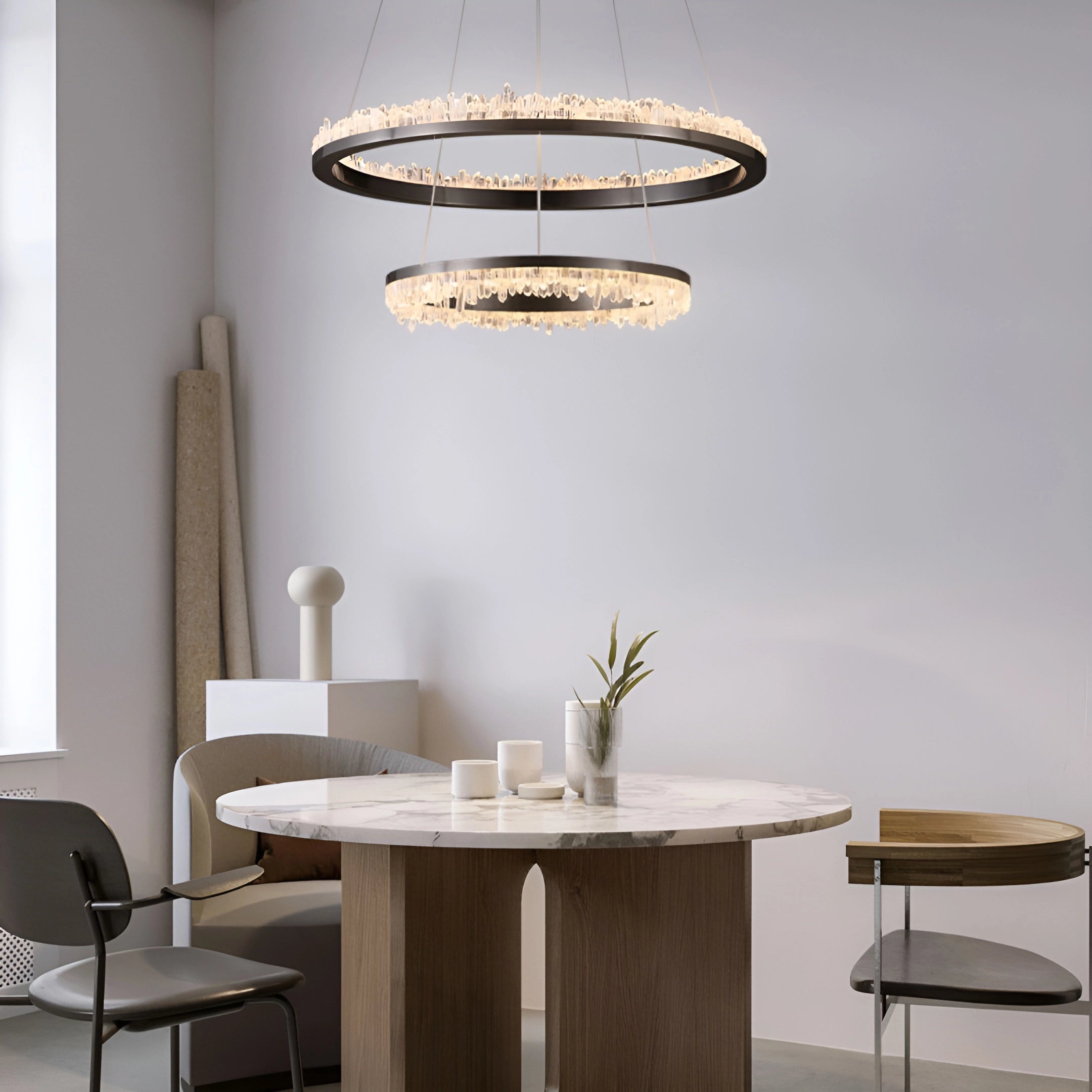 Minimalistic Crystal Quartz LED Chandelier