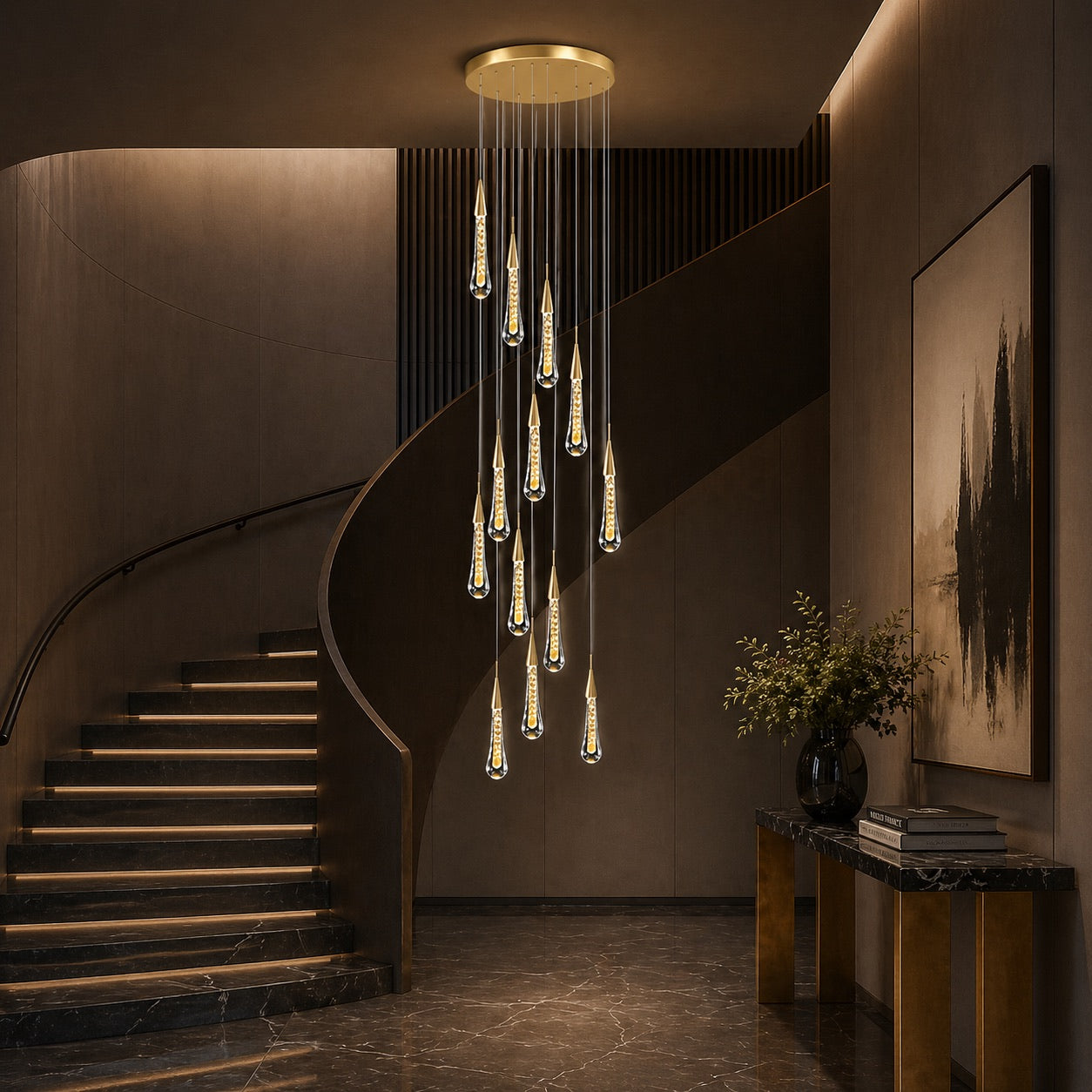 Modern Gold Chandelier Pendant Light Hanging Aluminum LED Fixture for Dining Room Illumination 13