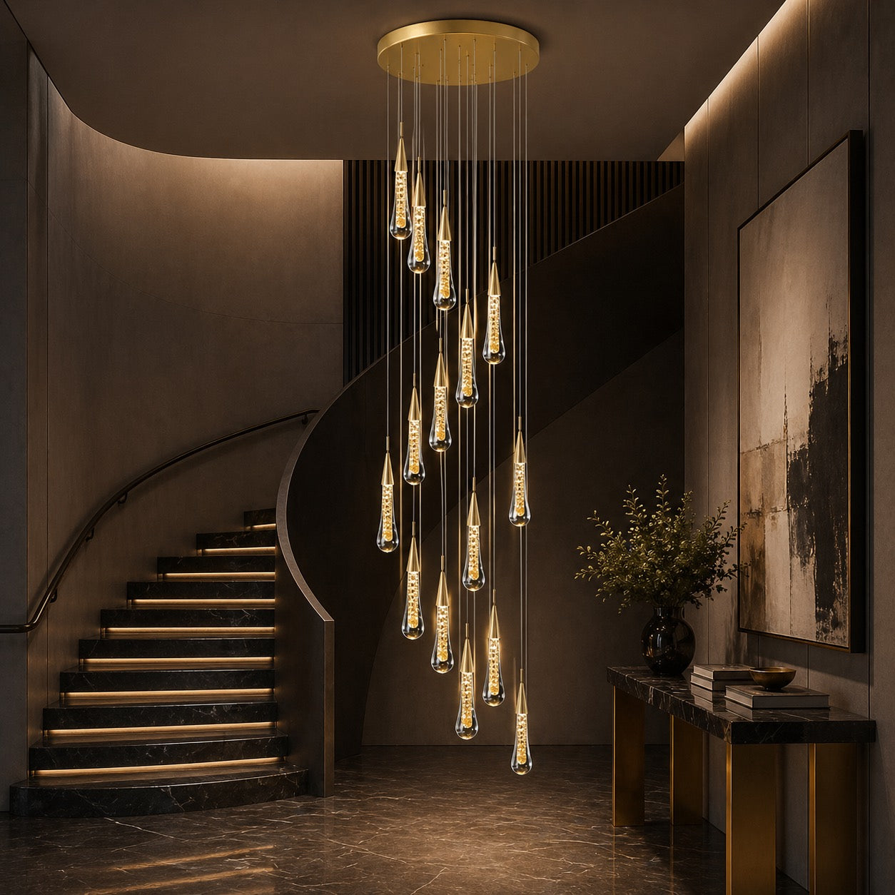 Modern Gold Chandelier Pendant Light Hanging Aluminum LED Fixture for Dining Room Illumination 14