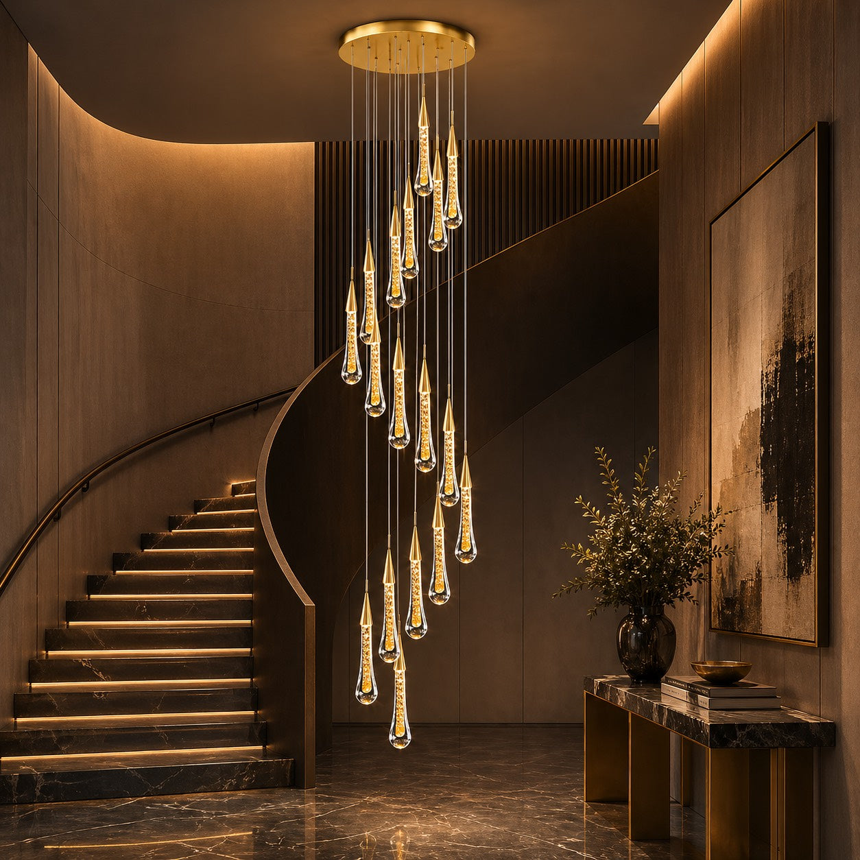 Modern Gold Chandelier Pendant Light Hanging Aluminum LED Fixture for Dining Room Illumination 9