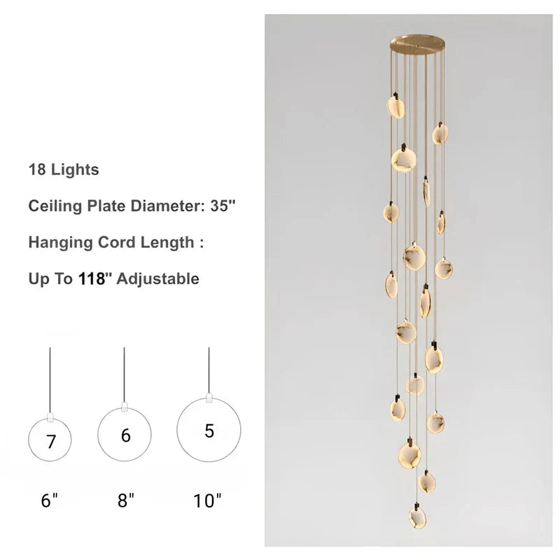 Moonshade Natural Marble Pendant Light with Adjustable Height