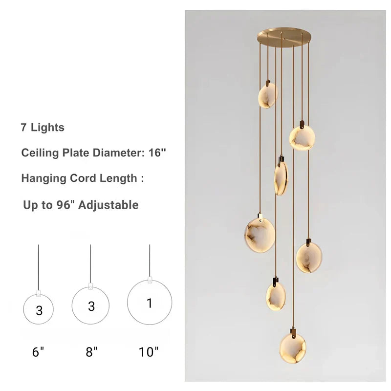 Moonshade Natural Marble Pendant Light with Adjustable Height