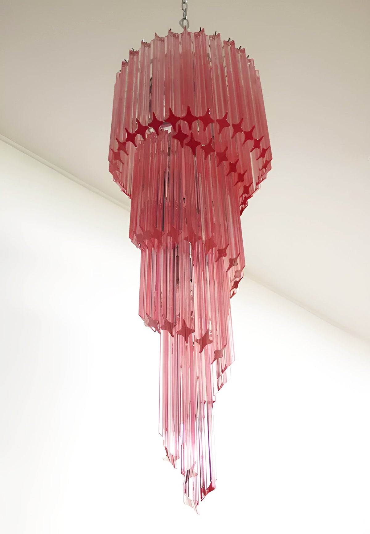 Chandelier  Spiral Prism Glass Hand-Cut Faceted Prisms Nickel Frame Pink Amber