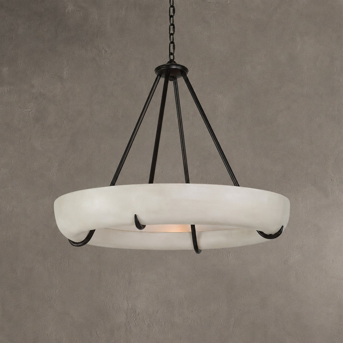 Alabaster Chandelier  Orion Bowl Black Metal