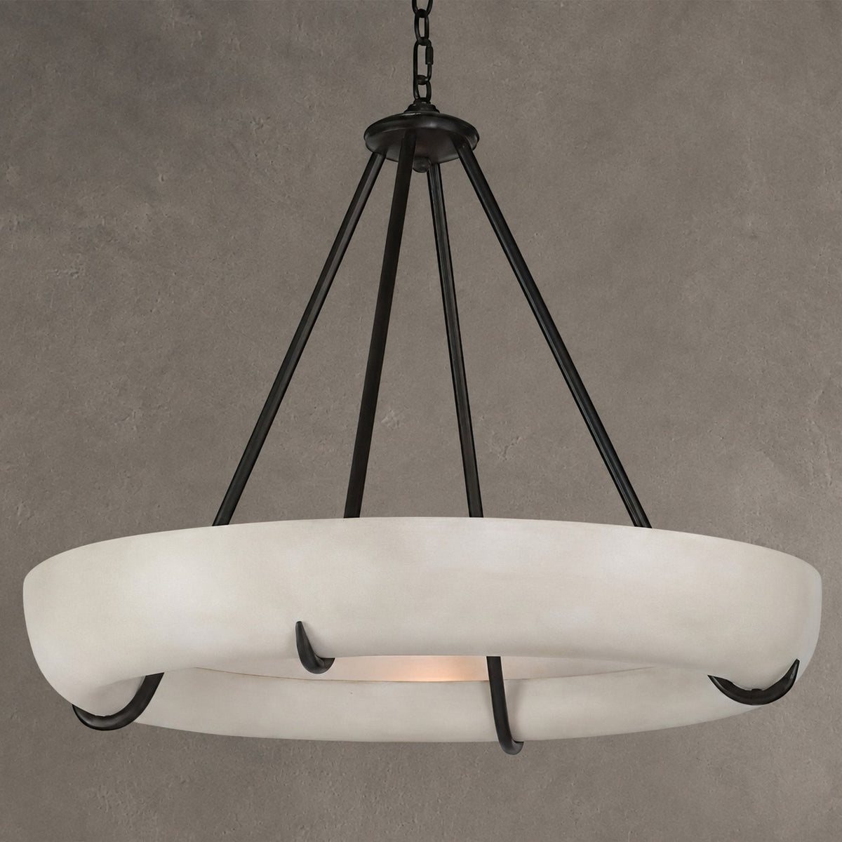 Alabaster Chandelier  Orion Bowl Black Metal