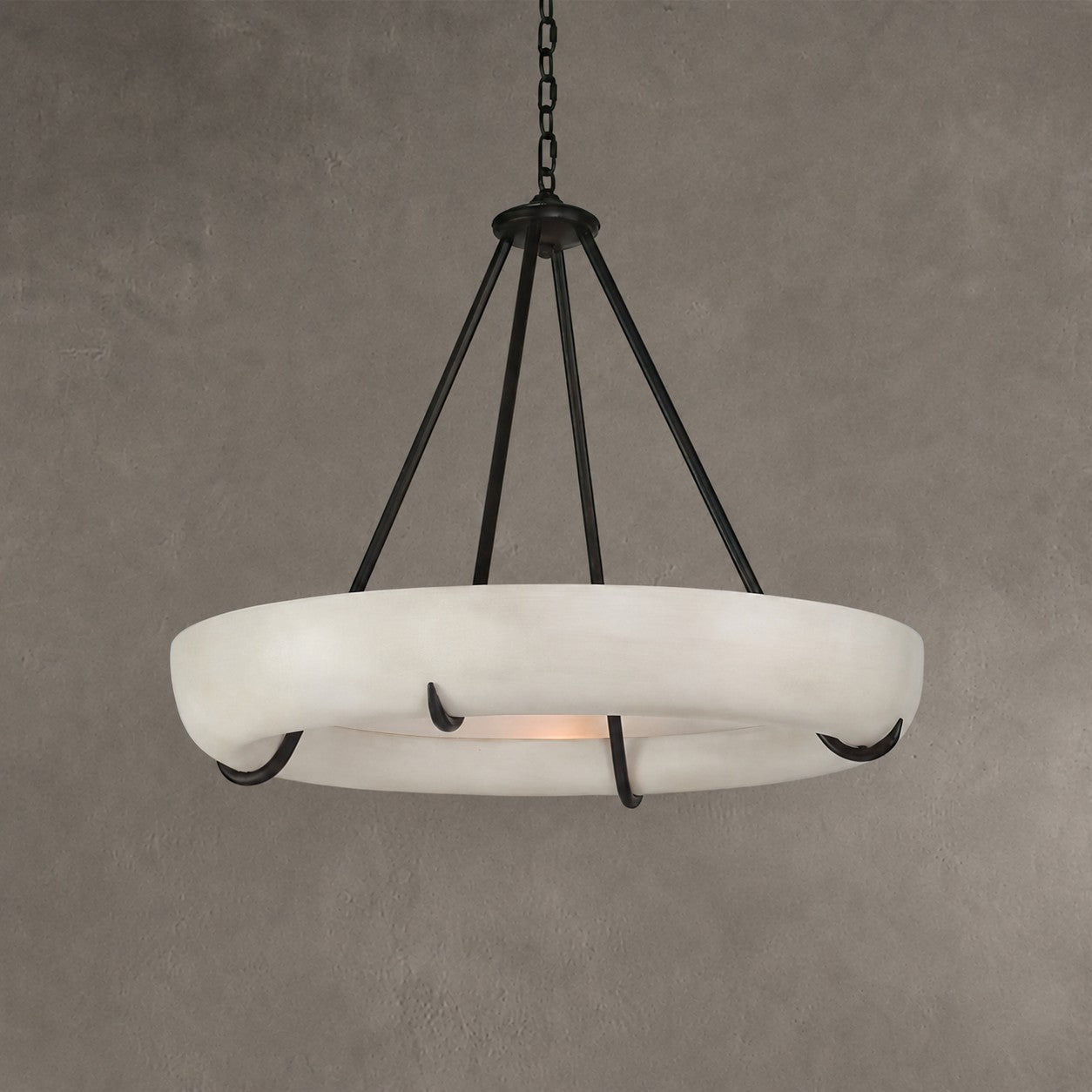 Alabaster Chandelier  Orion Bowl Black Metal