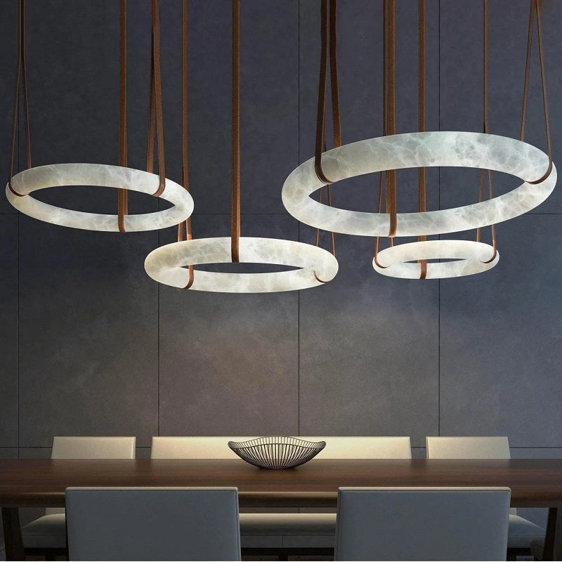 Ogden Pendant Alabaster Chandelier, Halo Ring Modern Chandelier