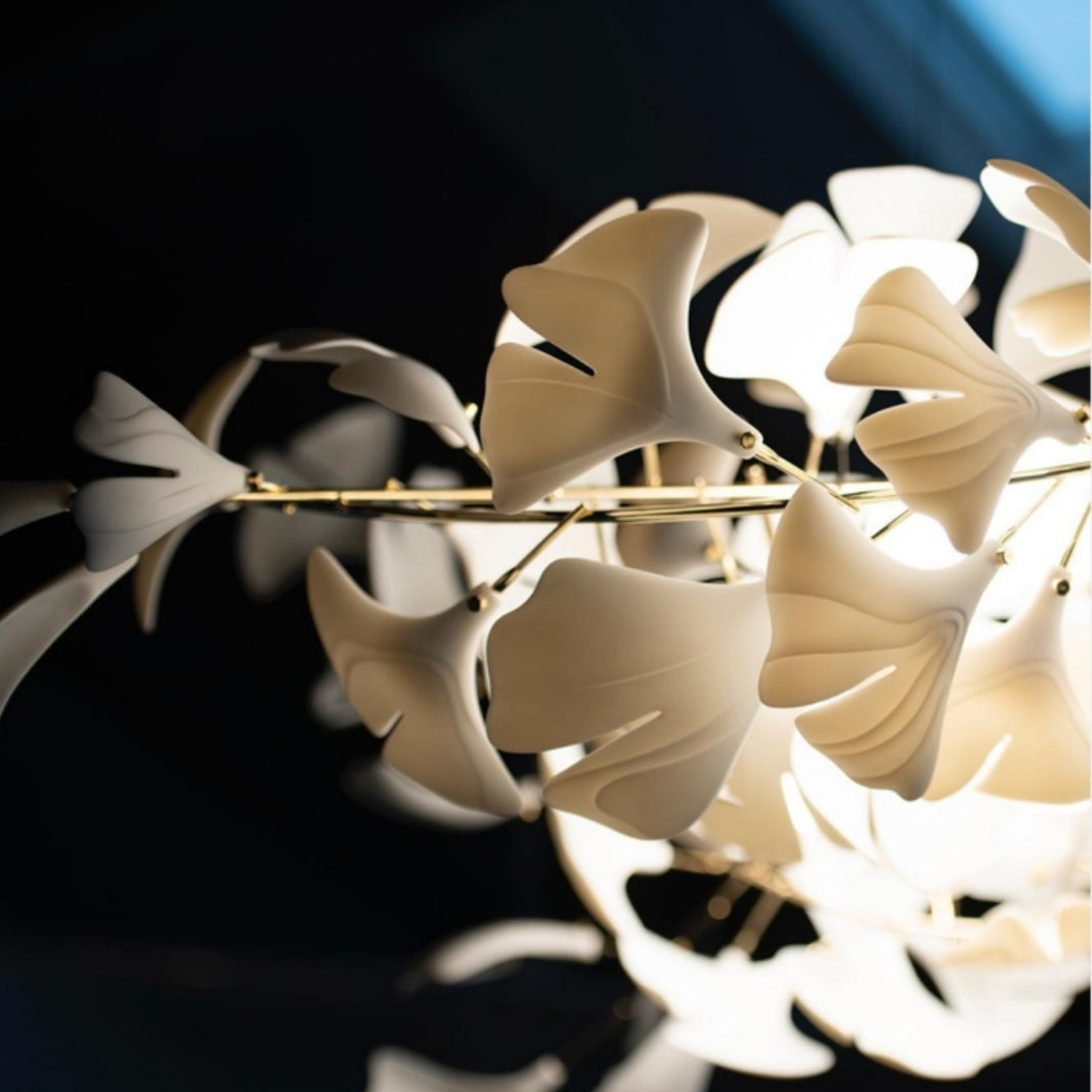 Extra Large Ceramics Ginkgo Leaves Twig Chandelier for High Ceiling Living Room/Hotel Hall