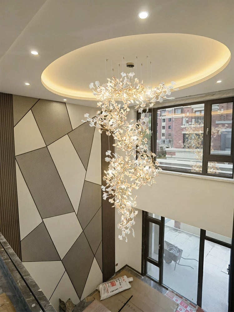 Extra Large Ceramics Ginkgo Leaves Twig Chandelier for High Ceiling Living Room/Hotel Hall