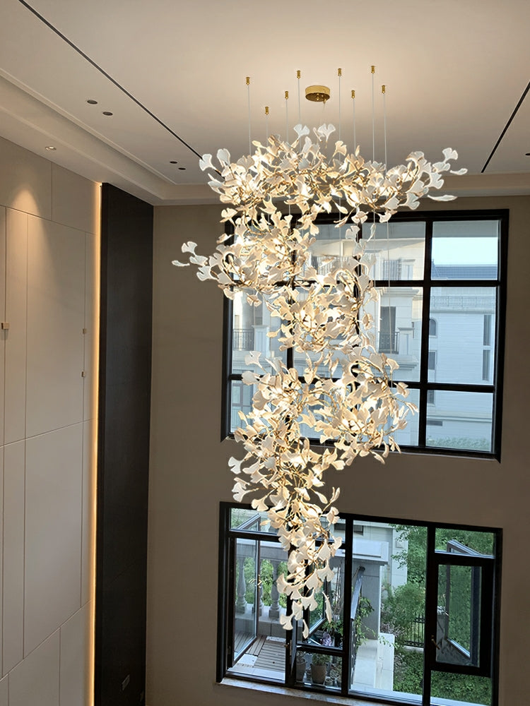 Extra Large Ceramics Ginkgo Leaves Twig Chandelier for High Ceiling Living Room/Hotel Hall