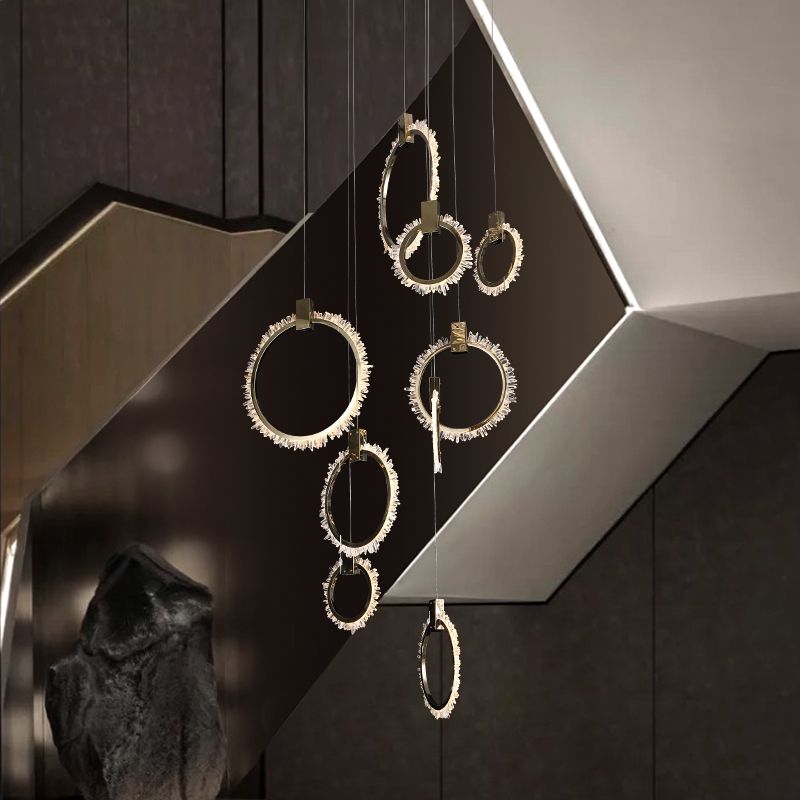 Primary Crystal 12 Rings Staircase Chandelier