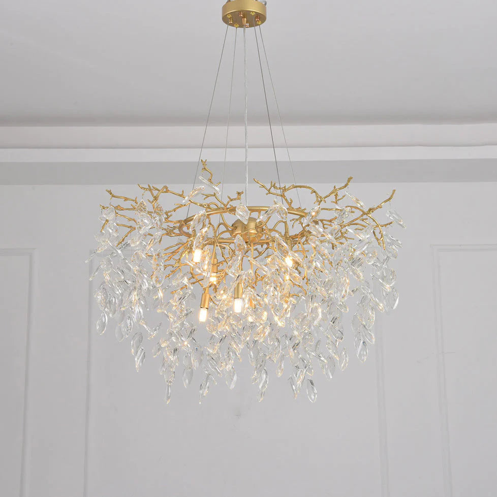 Round Gold Clear Modern Crystal Branch Chandelier