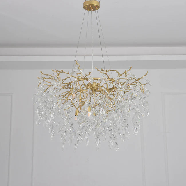 Round Gold Clear Modern Crystal Branch Chandelier