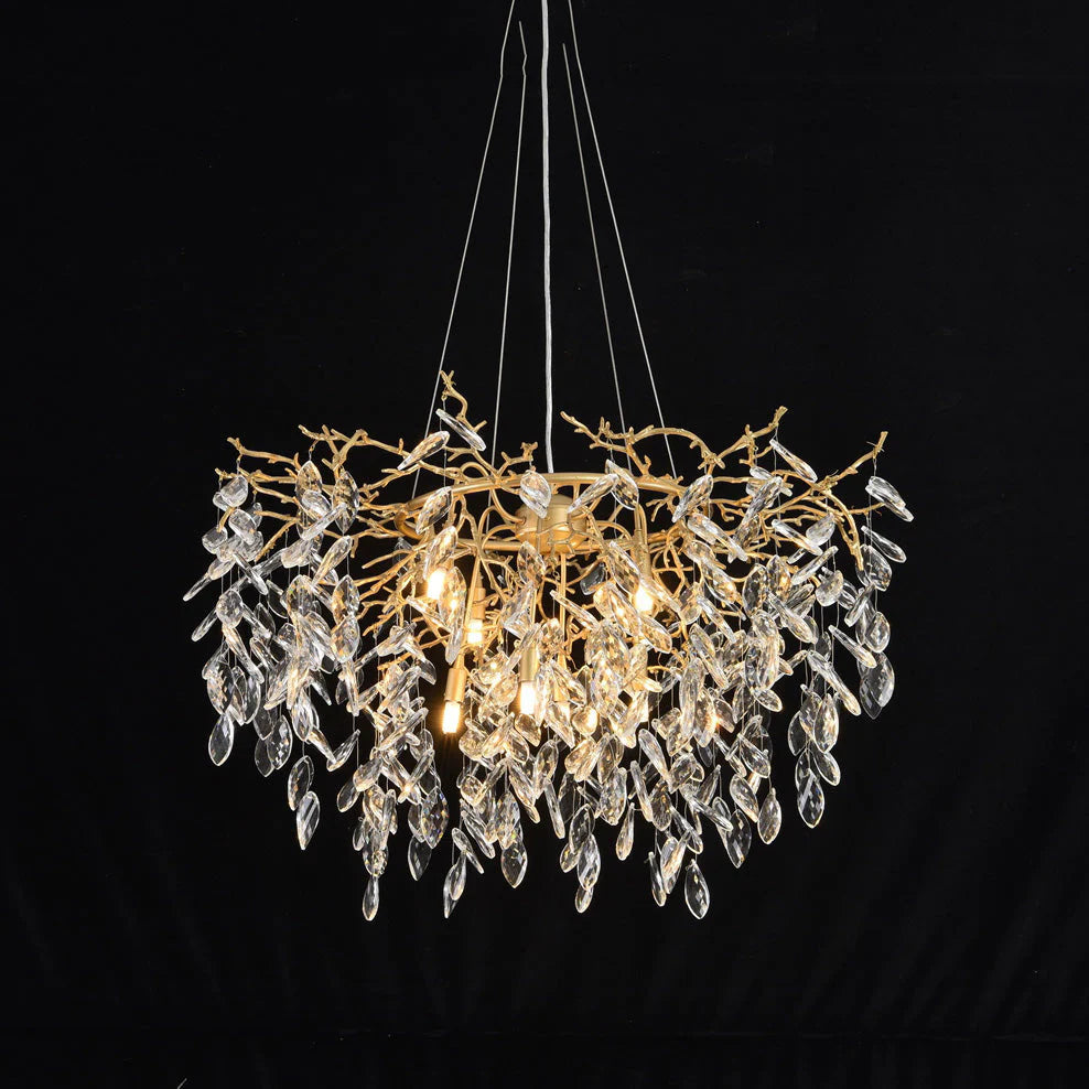 Round Gold Clear Modern Crystal Branch Chandelier