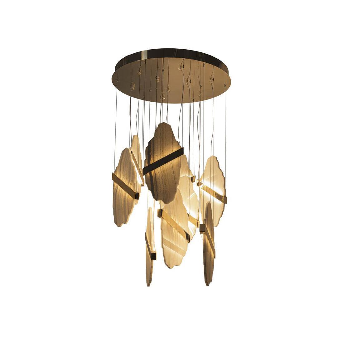 Luxurious Rock Alabaster 9-Head Chandelier with Gold & White Finish