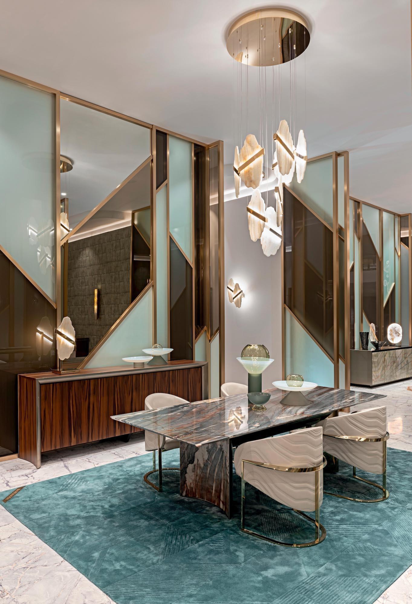 Luxurious Rock Alabaster 9-Head Chandelier with Gold & White Finish