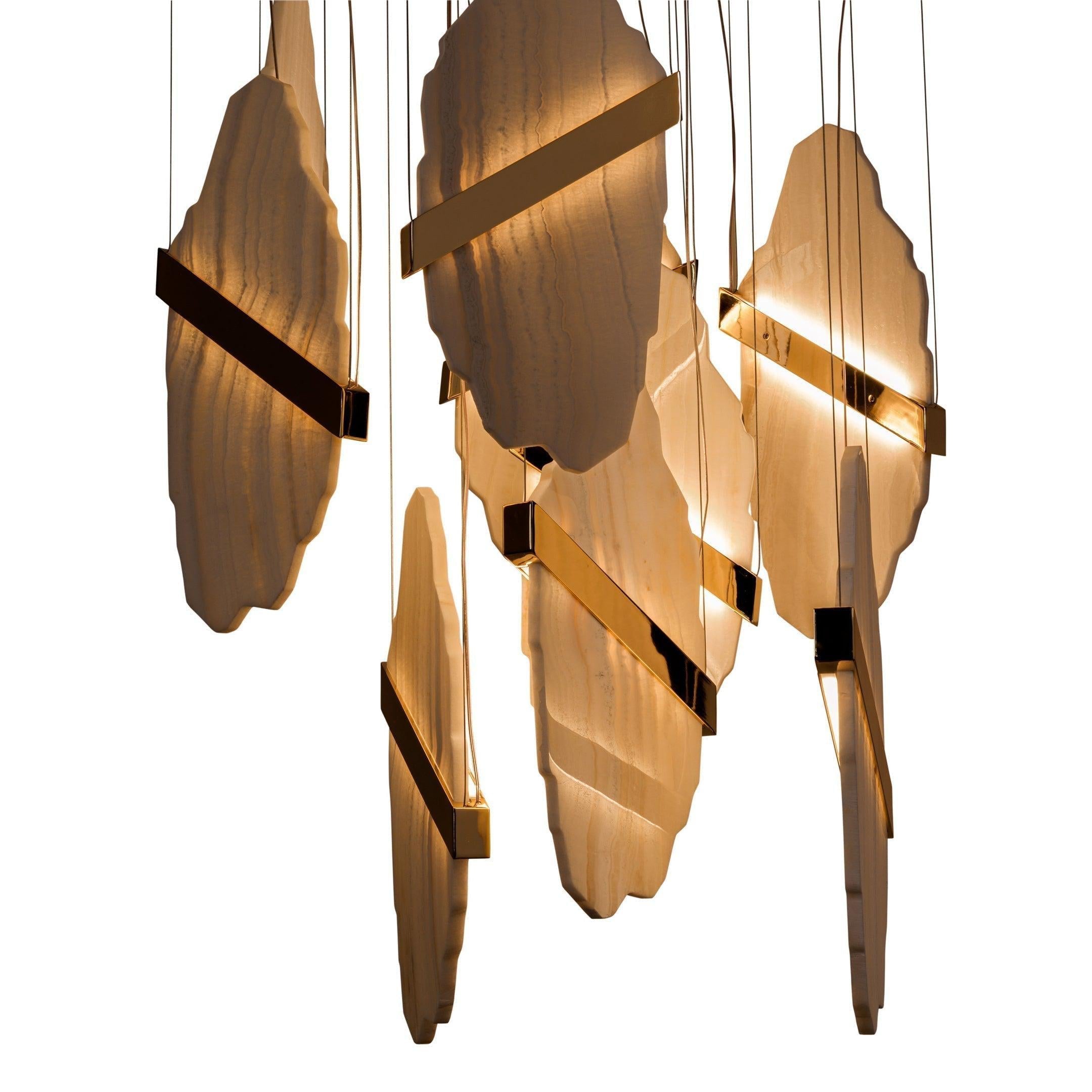 Luxurious Rock Alabaster 9-Head Chandelier with Gold & White Finish