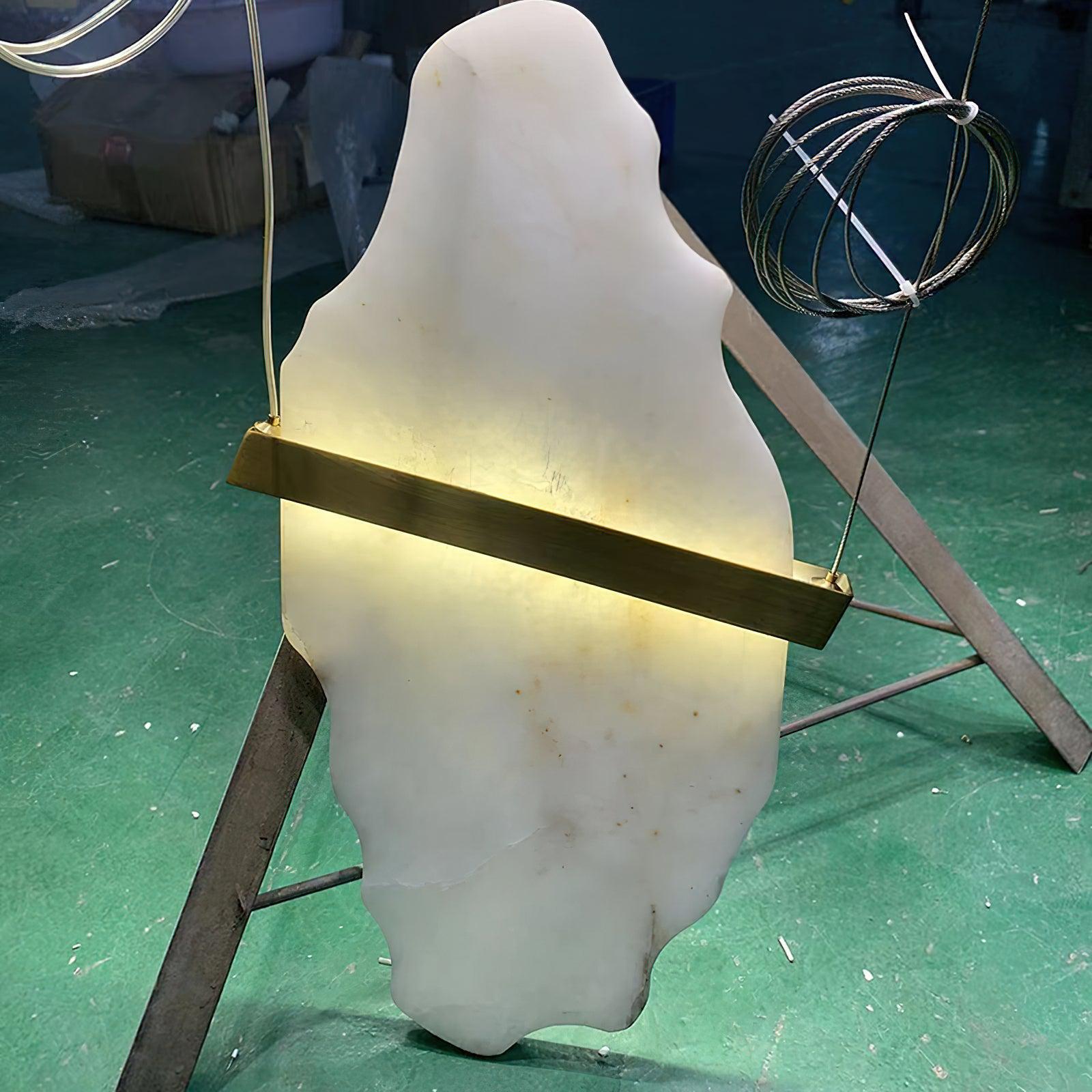 Luxurious Rock Alabaster 9-Head Chandelier with Gold & White Finish