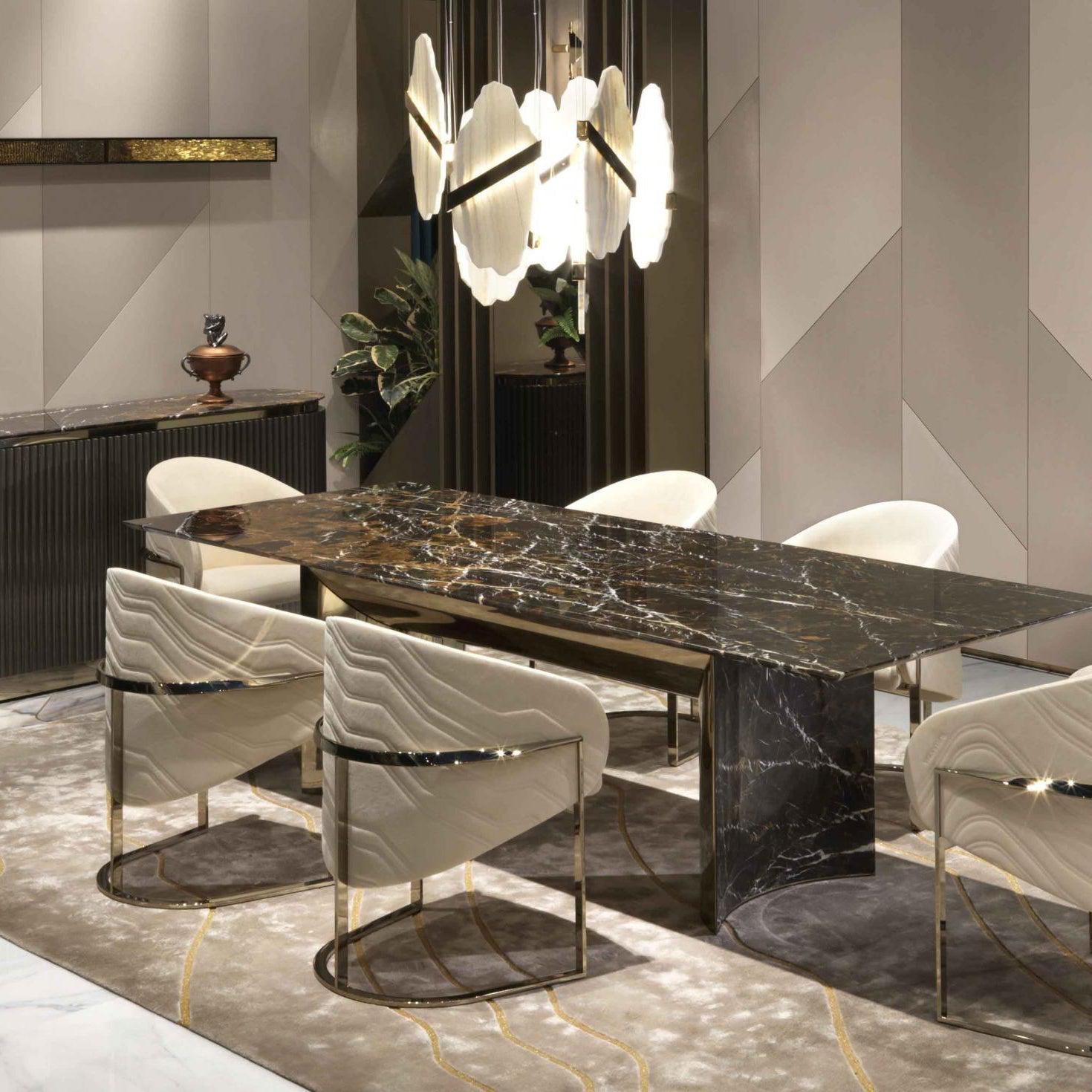Luxurious Rock Alabaster 9-Head Chandelier with Gold & White Finish