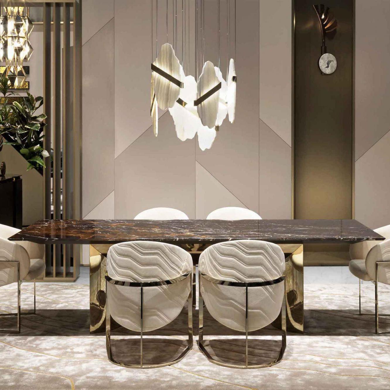 Luxurious Rock Alabaster 9-Head Chandelier with Gold & White Finish