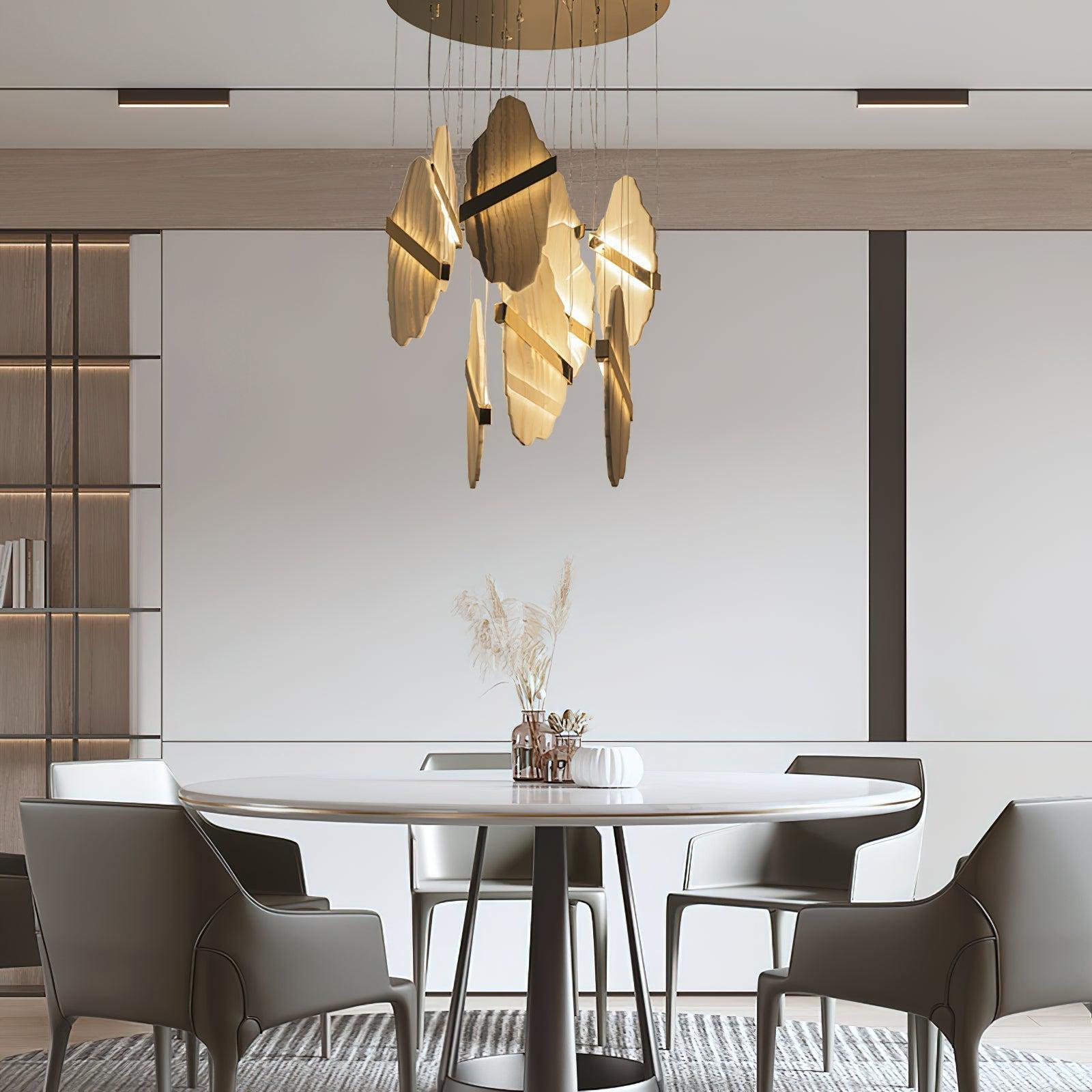 Luxurious Rock Alabaster 9-Head Chandelier with Gold & White Finish
