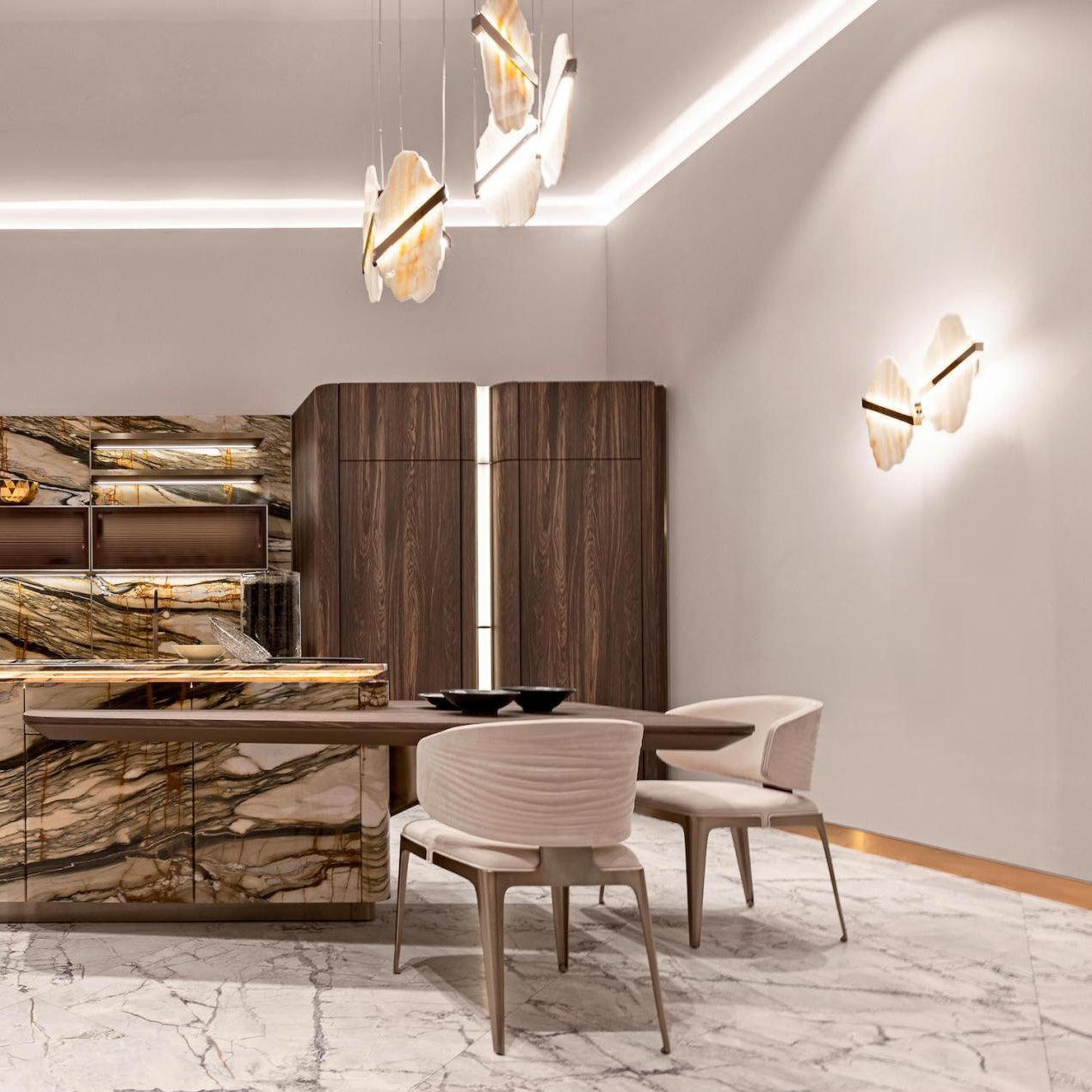 Luxurious Rock Alabaster 9-Head Chandelier with Gold & White Finish