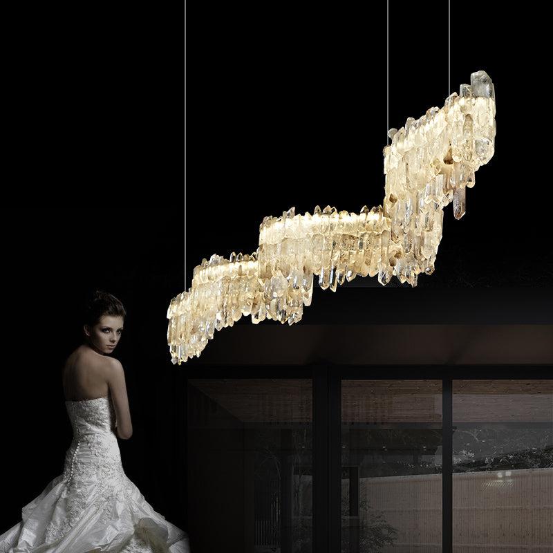 Patton Modern Rock Crystal Linear Chandelier,Island Chandelier