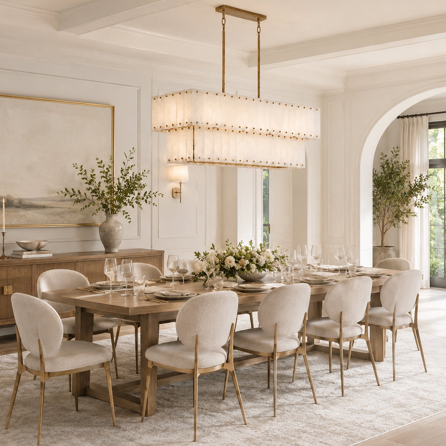 Simona Alabaster Linear 2-Tier Chandelier