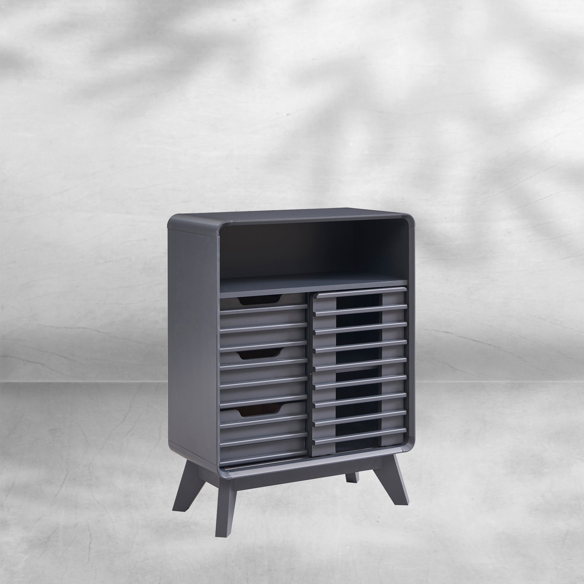 Dark Grey Small Mid-Century Bathroom Cabinet with Sliding Drawers