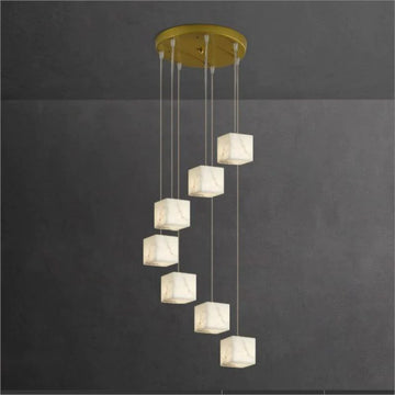 Modern Luxury Alabaster Cubic Round Pendant For Dining Table, Staircase