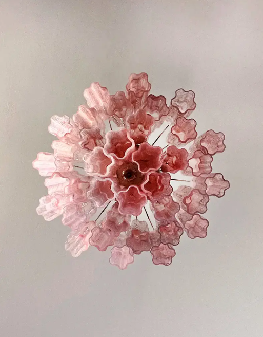 36-Tube Alabaster Chandelier, Pink