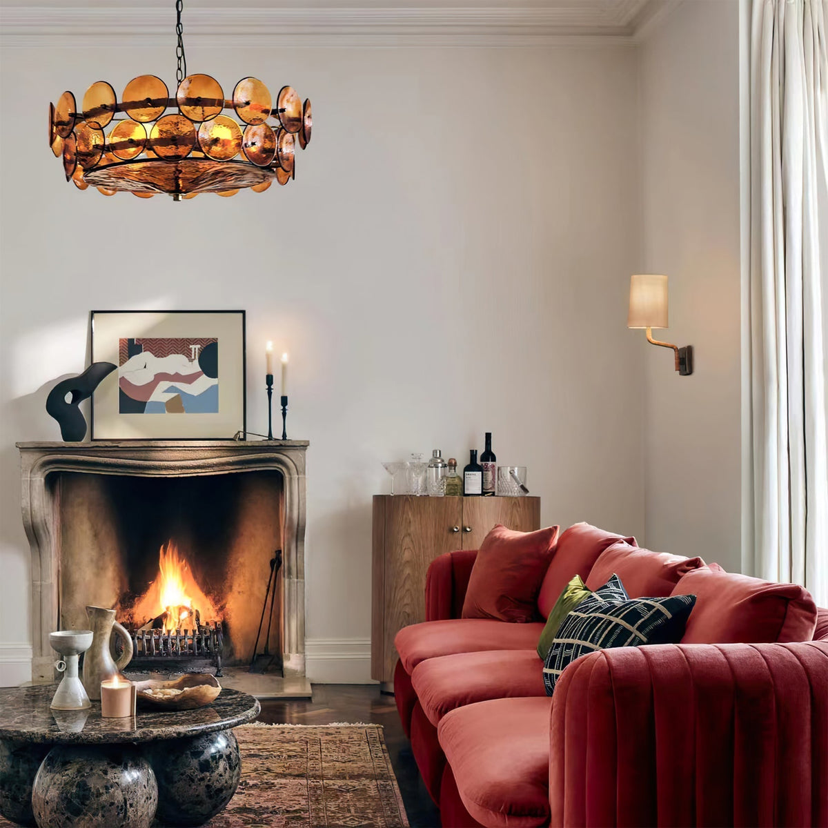 Solaris Amber Glass Disc Chandelier