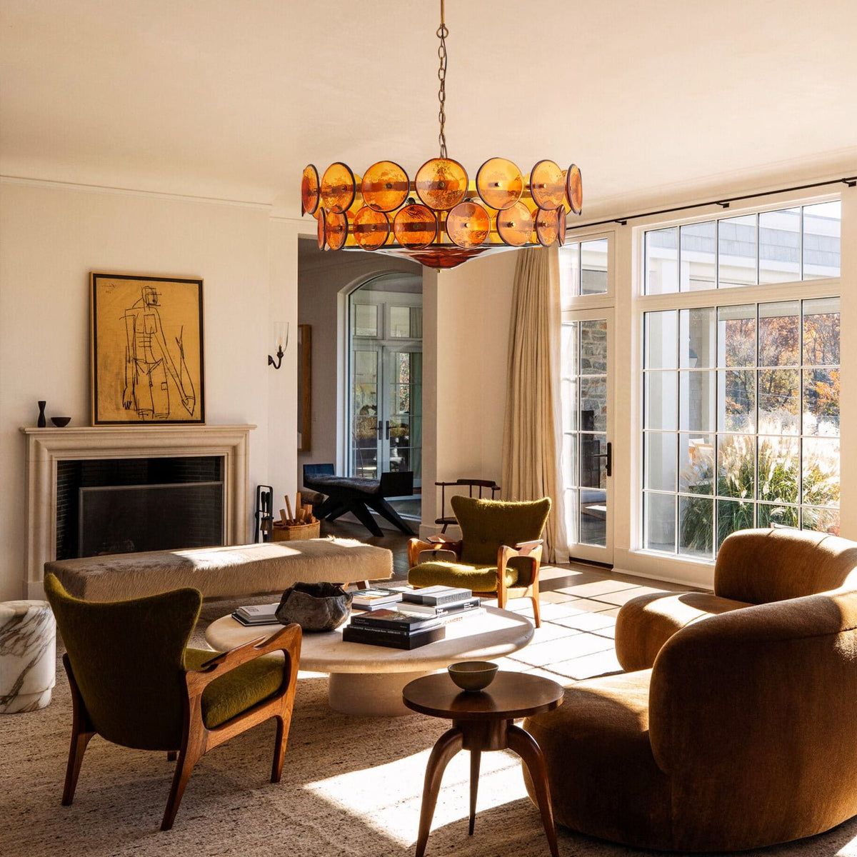 Solaris Amber Glass Disc Chandelier