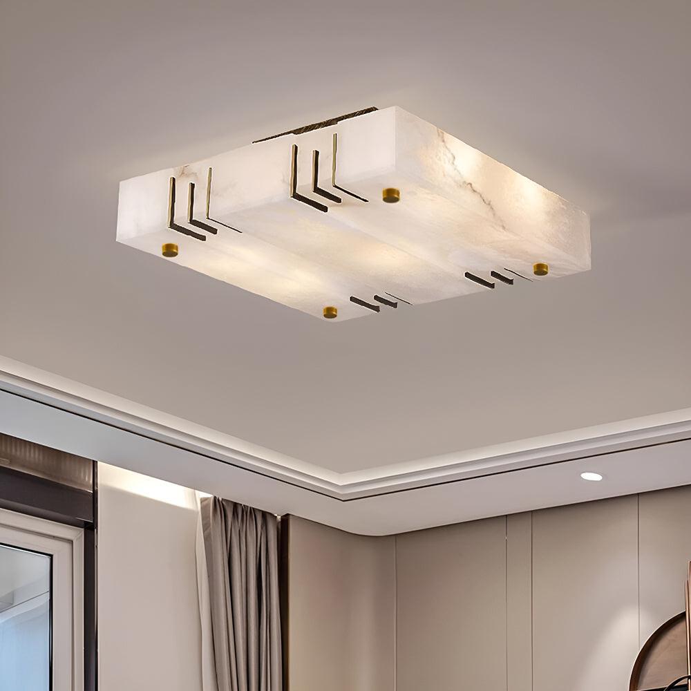 Elegant Square Alabaster Brass Ceiling Lamp – Soft Ambient Light