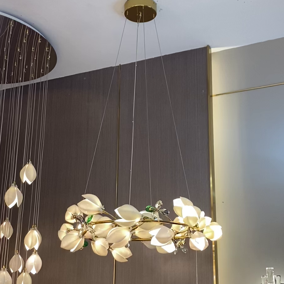 Art Design Creative Ceramic Magnolia Ring/Linear Chandelier for Bedroom/Living Room/Dining Room/Kitchen Island