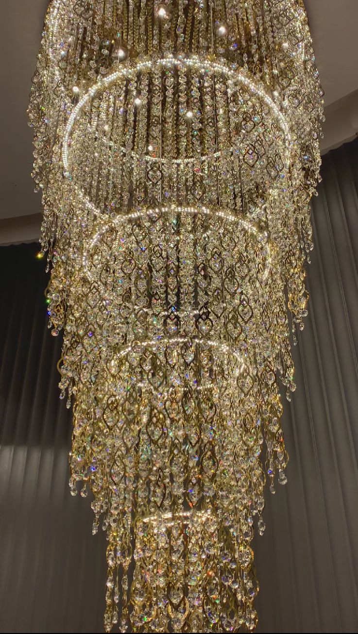 Modern Round 5-Layer Crystal Tassel Chandelier