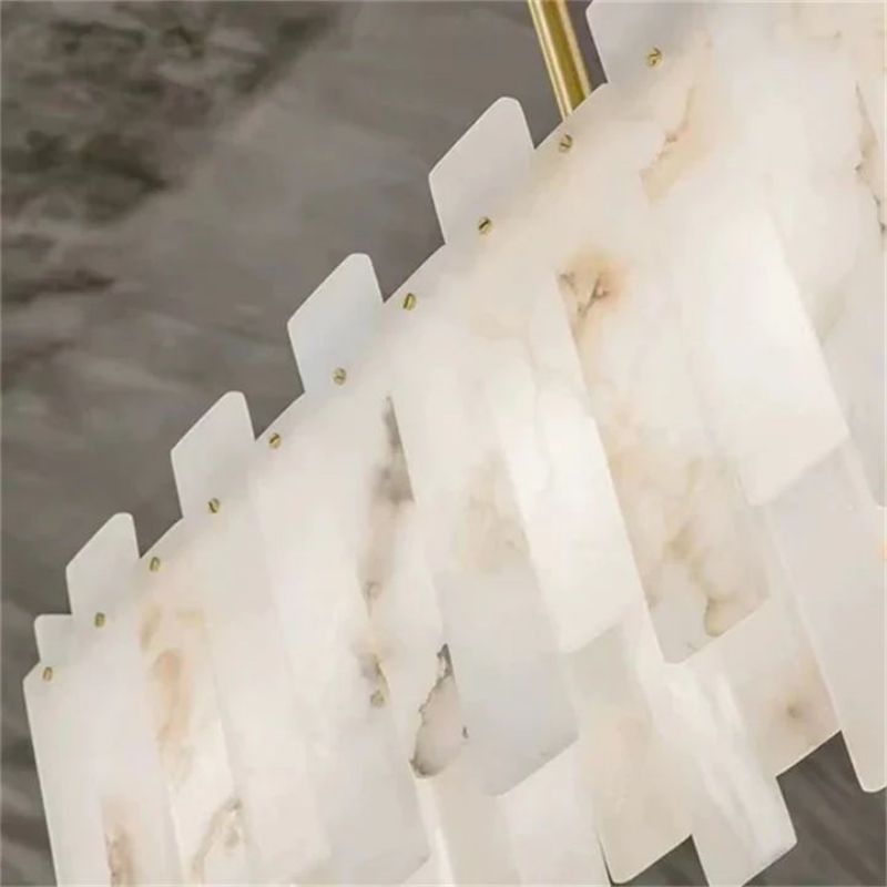 Alabaster Linear Dentate Chandelier 39"