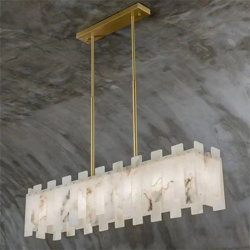 Alabaster Linear Dentate Chandelier 39"