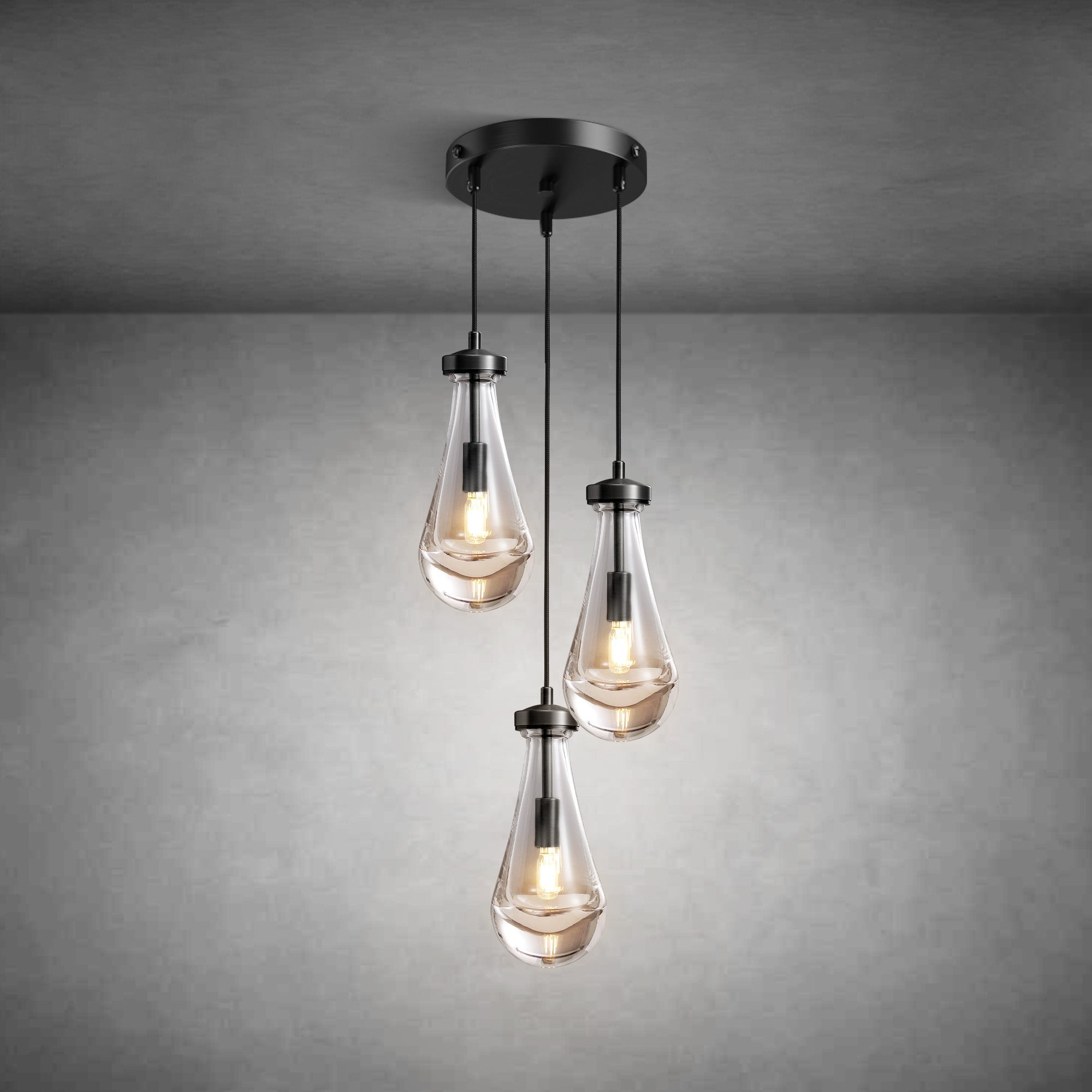 3-Light Raindrop-Shaped Circular Pendant Lamp