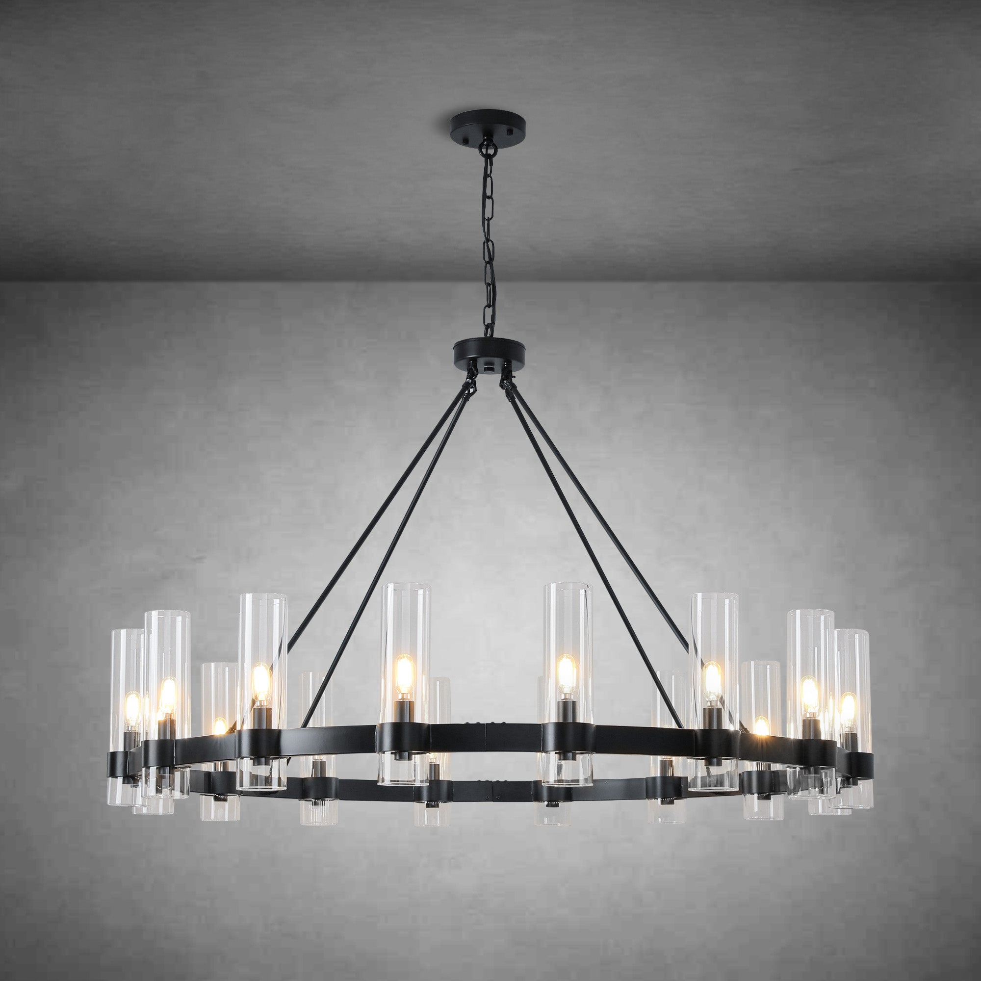 Wagon Wheel Chandelier with Glass Shades