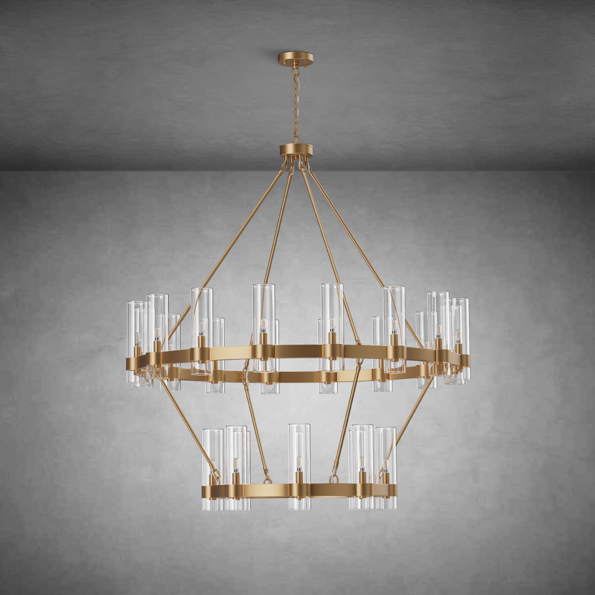 Two-Tier Wagon Wheel Chandelier with Glass Shades