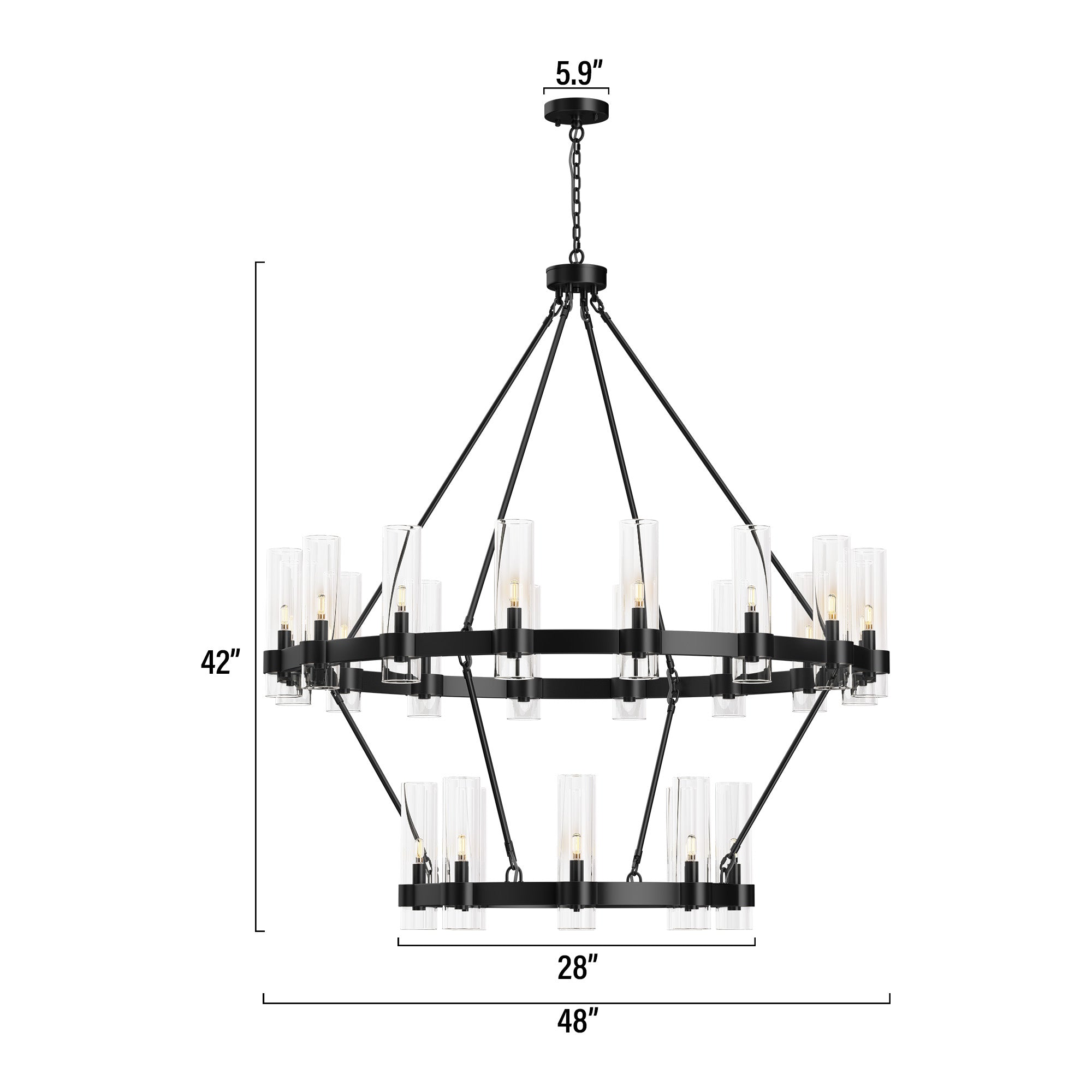 Two-Tier Wagon Wheel Chandelier with Glass Shades