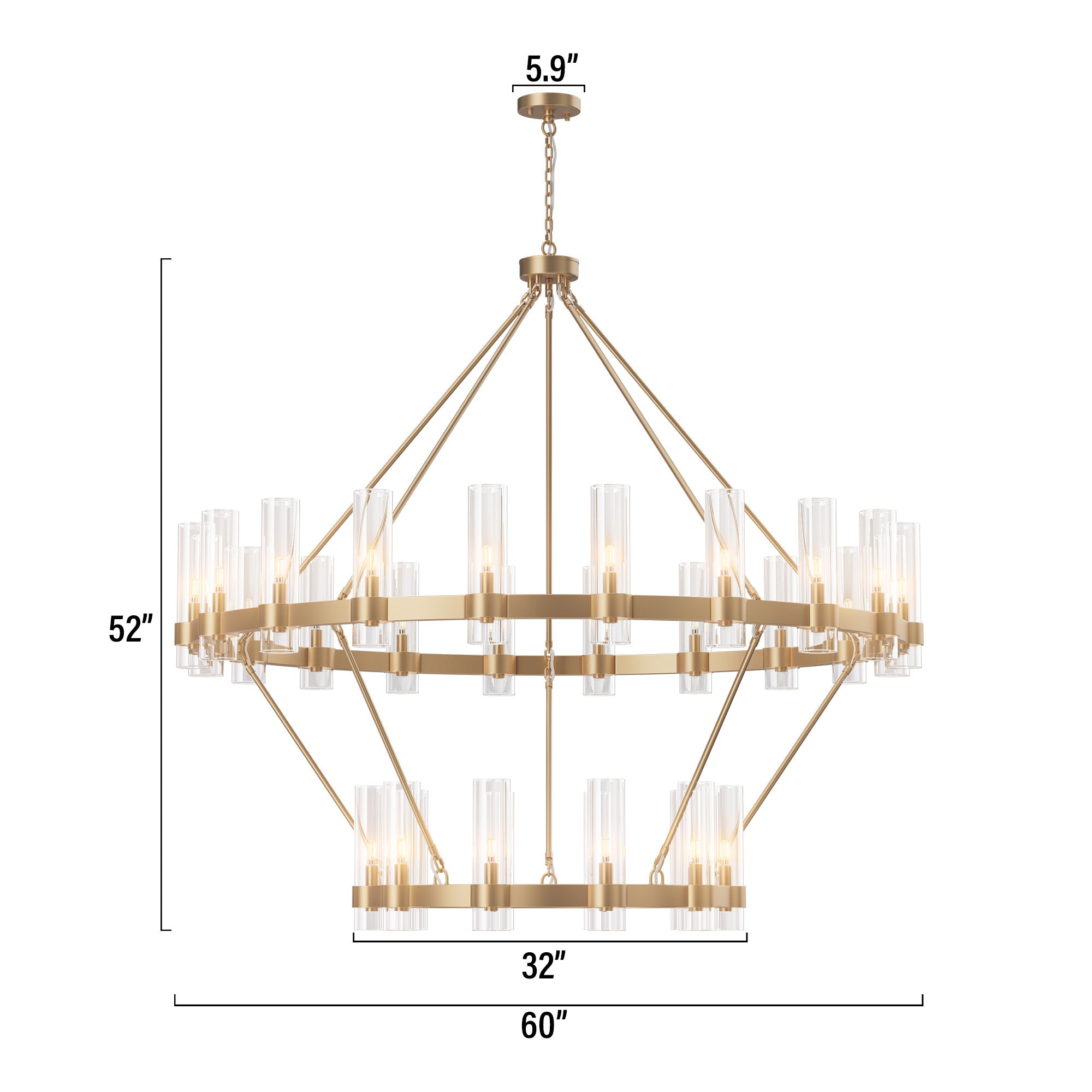 Two-Tier Wagon Wheel Chandelier with Glass Shades