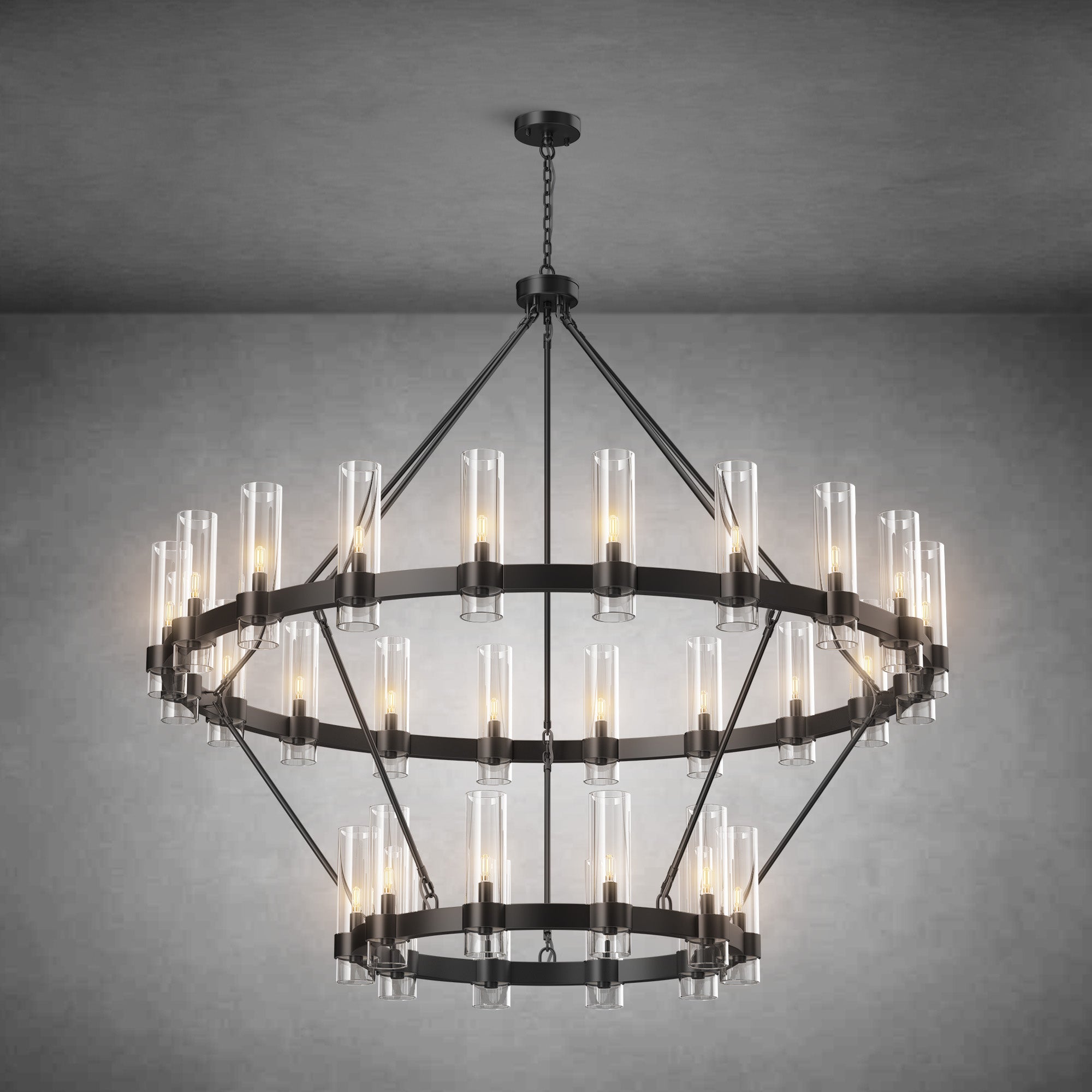 Two-Tier Wagon Wheel Chandelier with Glass Shades
