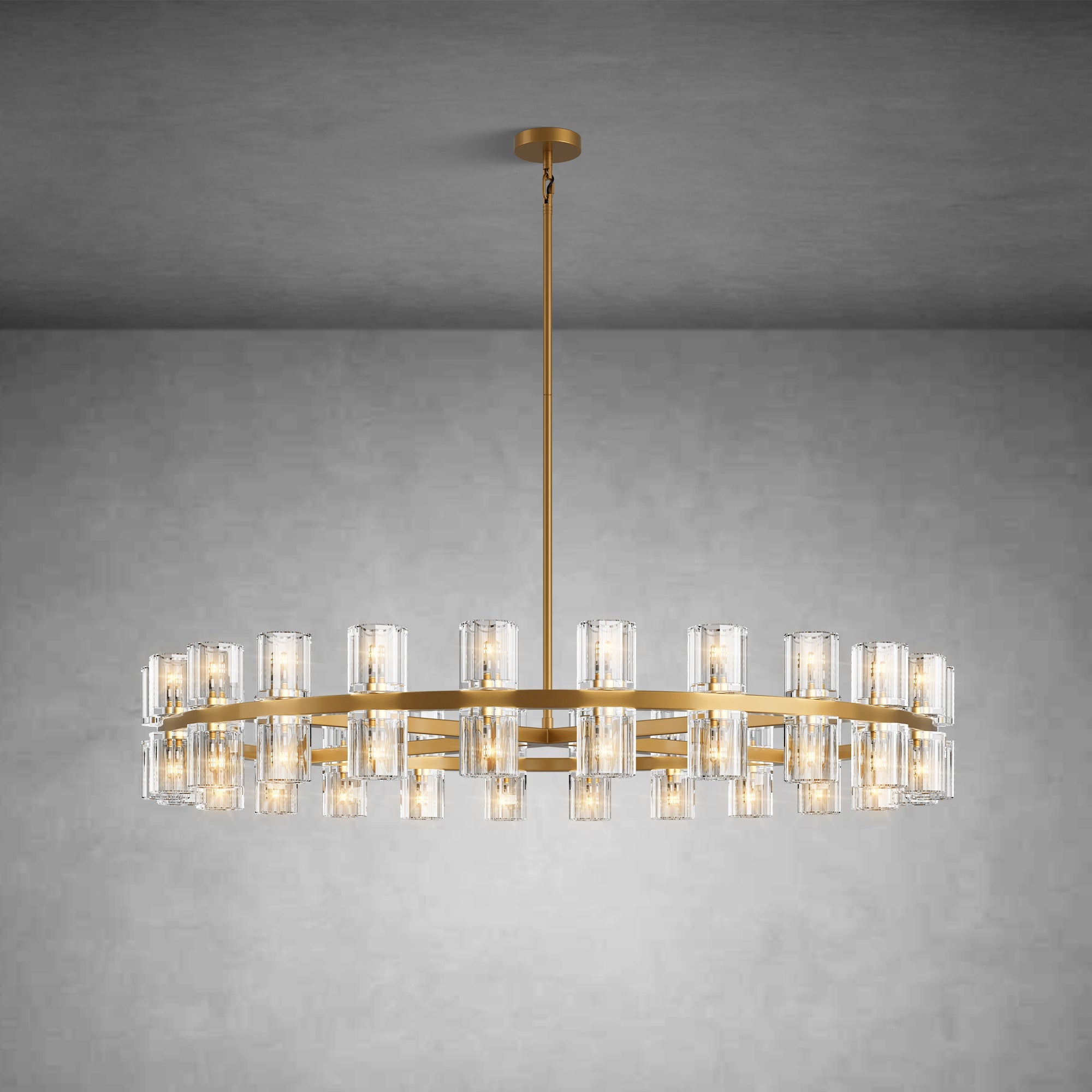 Elegant 48-inch Polished Brass Round Crystal Chandelier Luxury Lighting