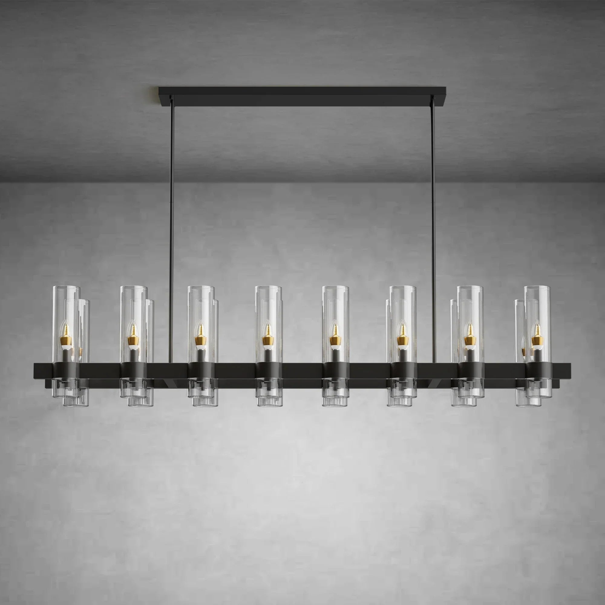 Modern Linear Chandelier with Clear Glass Cylinder Lights for Dining Room